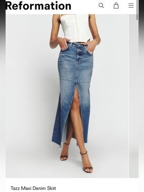 Reformation Light Wash Tazz Maxi Denim Skirt